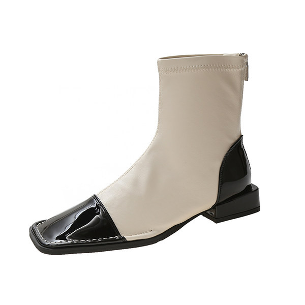 Дамски квадратни боти от еко кожа  и закопчаване с цип