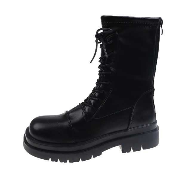 Дамски есенно-зимни боти с връзки от изкуствена кожа