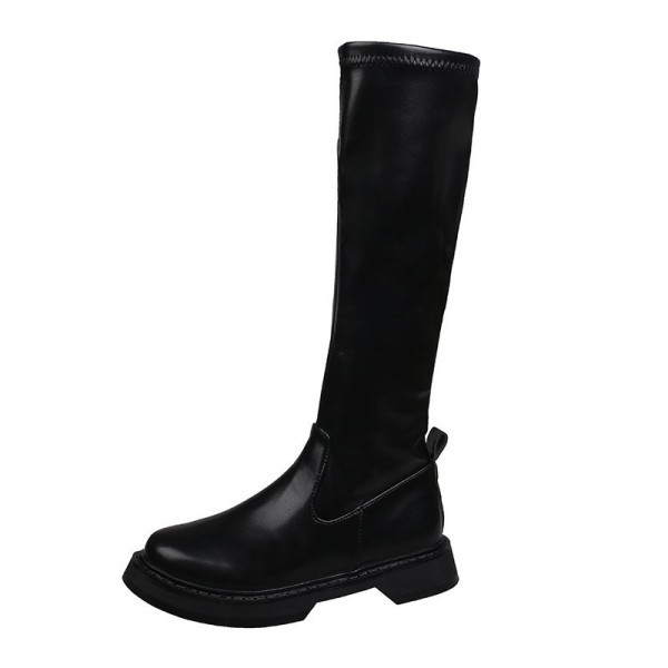 Дамски кожени  ботуши с равна подметка