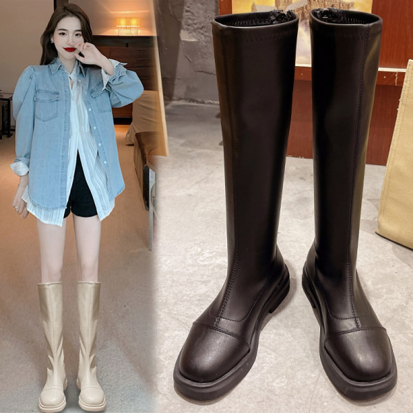 Дамски кожени  ботуши  с равна подметка