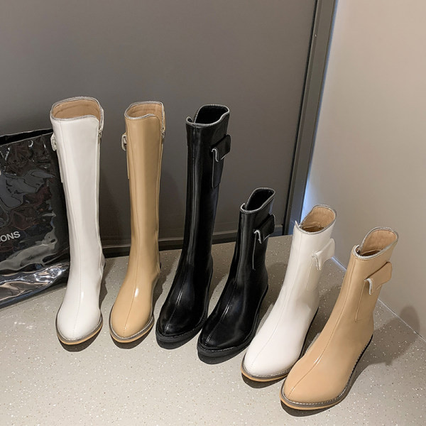 Дамски заоблени ботуши от еко кожа с дебел квадратен ток 5см