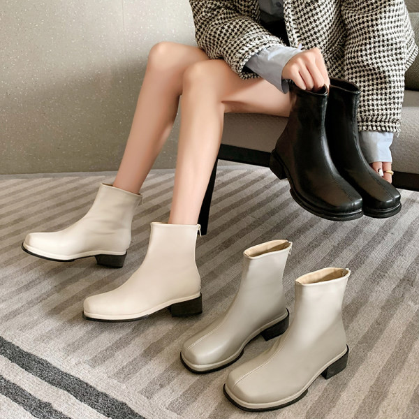 Ежедневни дамски боти за есента и зимата с квадратна форма от изкуствена кожа