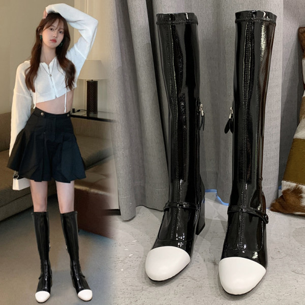 Модерни дамски лачени ботуши с ток