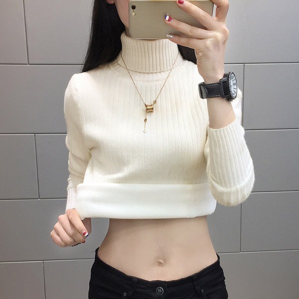 Γυναικείο χειμωνιάτικο πουλόβερ με χοντρή φόδρα και γιακά πόλο