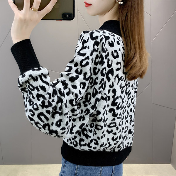 Μοντέρνο γυναικείο πουλόβερ με φαρδιά μανίκια και animal print