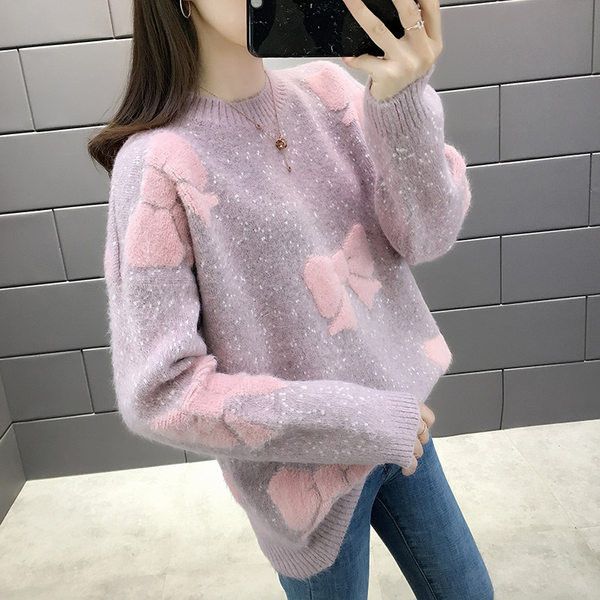 Γυναικείο πουλόβερ φαρδύ μοντέλο με κορδέλες