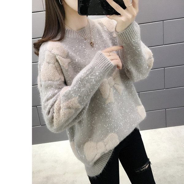 Γυναικείο πουλόβερ φαρδύ μοντέλο με κορδέλες