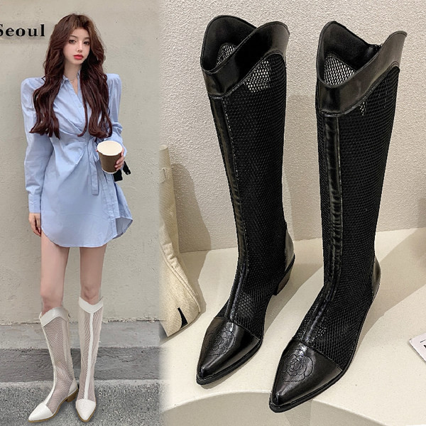 Női hálós csizma cipzárral - hegyes modell