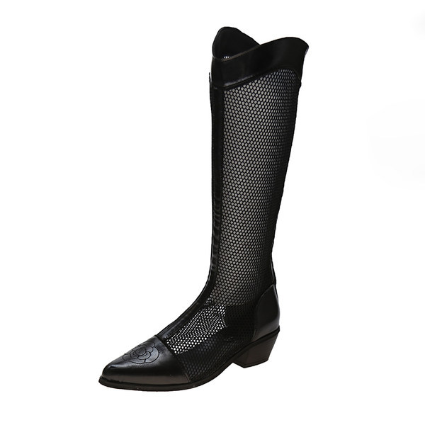 Női hálós csizma cipzárral - hegyes modell