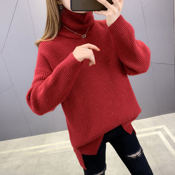 Széles női pulóver magas gallérral
