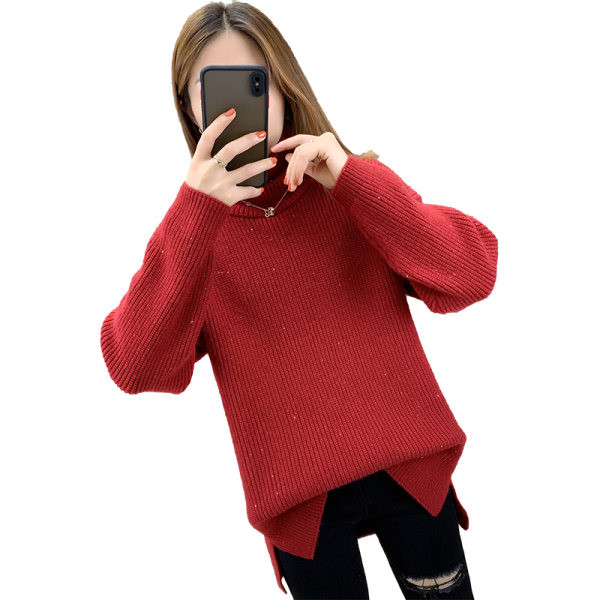 Széles női pulóver magas gallérral