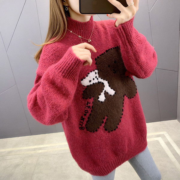 Női hosszú pulóver magas gallérral