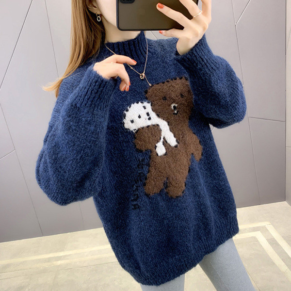 Női hosszú pulóver magas gallérral