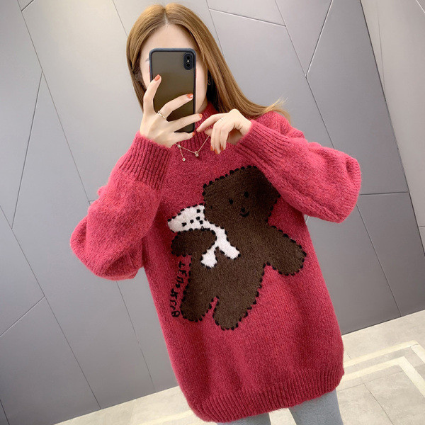 Női hosszú pulóver magas gallérral