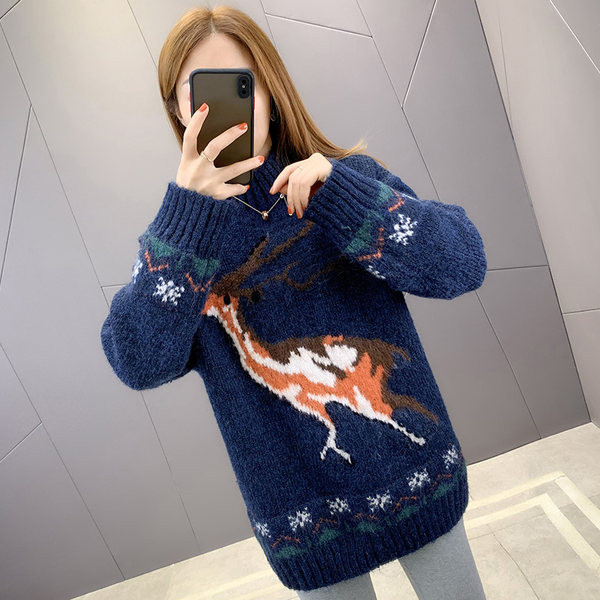 Γυναικείο χοντρό χειμωνιάτικο πουλόβερ με απλικέ