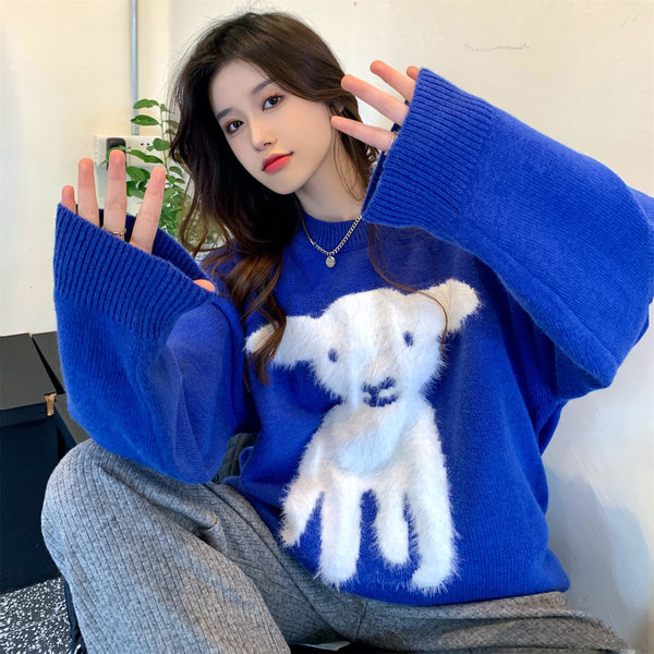 Naiste vabaaja kampsun ovaalse dekoltee ja trükiga