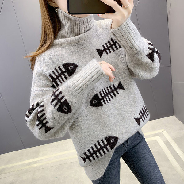 Χειμερινό πουλόβερ με γιακά πόλο και απλικέ για γυναίκες