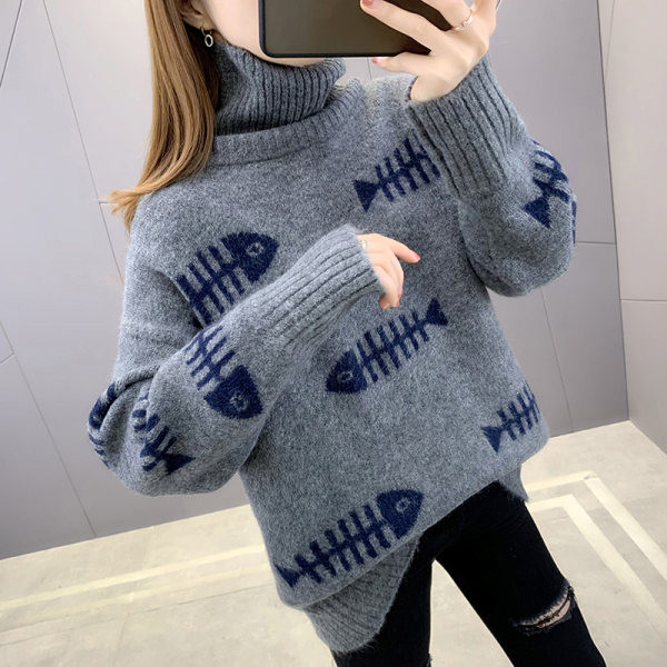 Χειμερινό πουλόβερ με γιακά πόλο και απλικέ για γυναίκες