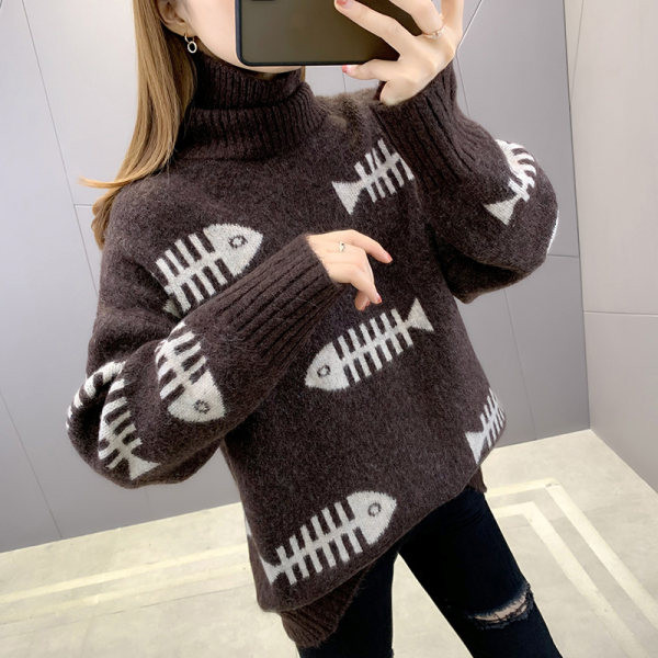 Χειμερινό πουλόβερ με γιακά πόλο και απλικέ για γυναίκες