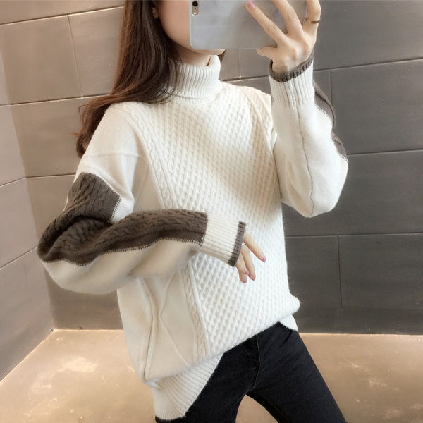 Női széles pulóver magas gallérral