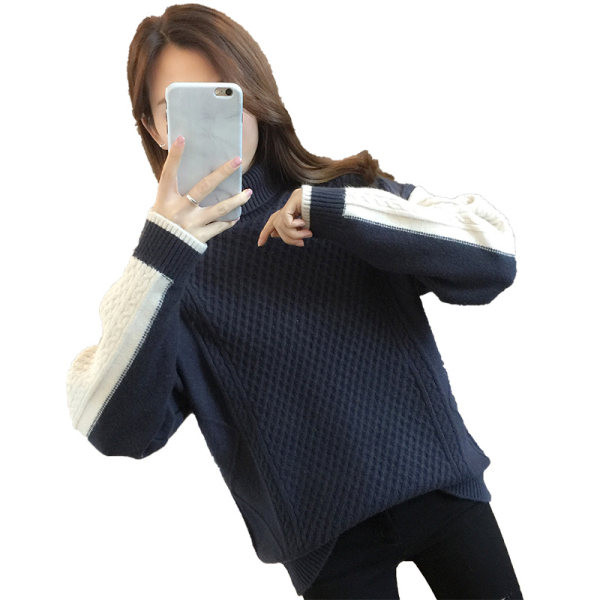 Női széles pulóver magas gallérral