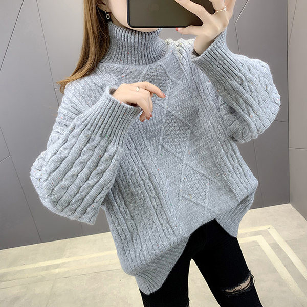 Naiste kootud sviiter kõrge polo kraega