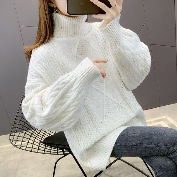 Naiste kootud sviiter kõrge polo kraega