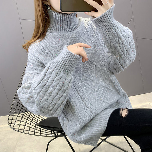 Naiste kootud sviiter kõrge polo kraega