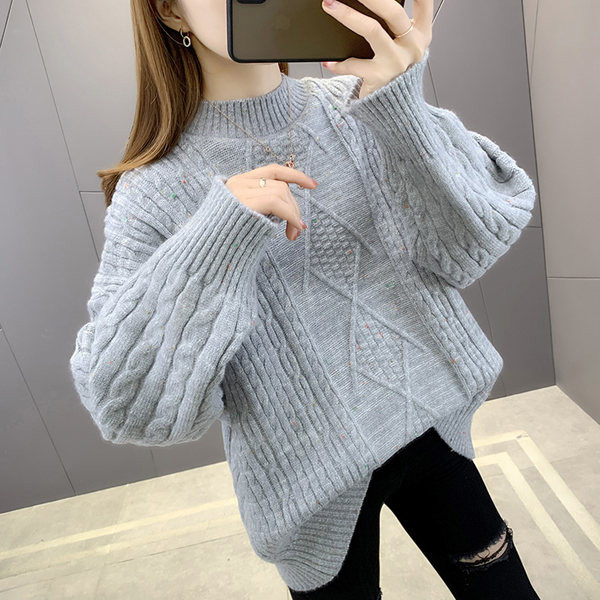 Női pulóver alacsony gallérral - kötött