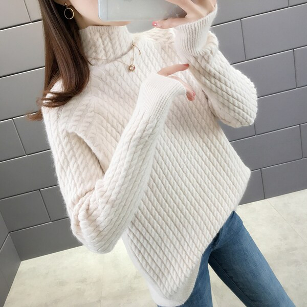 Πλεκτό γυναικείο πουλόβερ με ψηλό γιακά