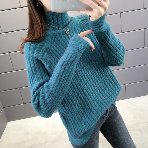 Πλεκτό γυναικείο πουλόβερ με ψηλό γιακά