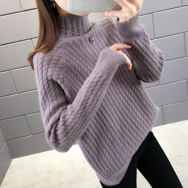 Πλεκτό γυναικείο πουλόβερ με ψηλό γιακά