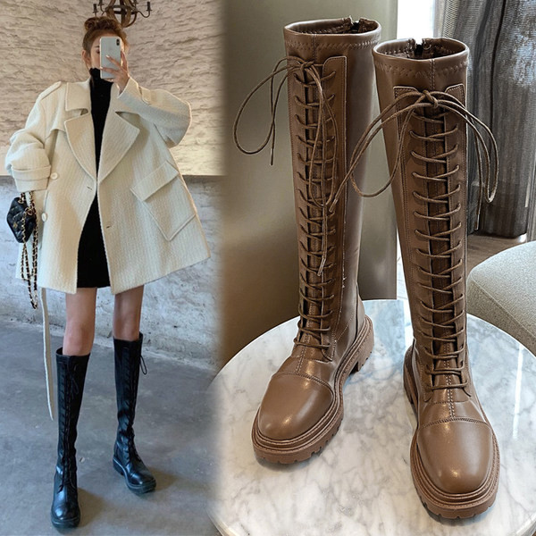 Ежедневни дамски кожени ботуши с връзки