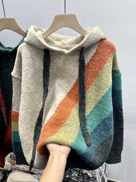 Νέο μοντέλο γυναικεία μπλούζα με γραβάτες και κουκούλα - διχρωμία