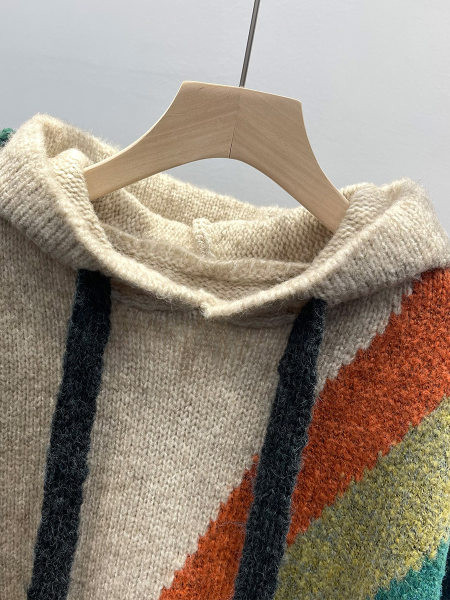 Νέο μοντέλο γυναικεία μπλούζα με γραβάτες και κουκούλα - διχρωμία