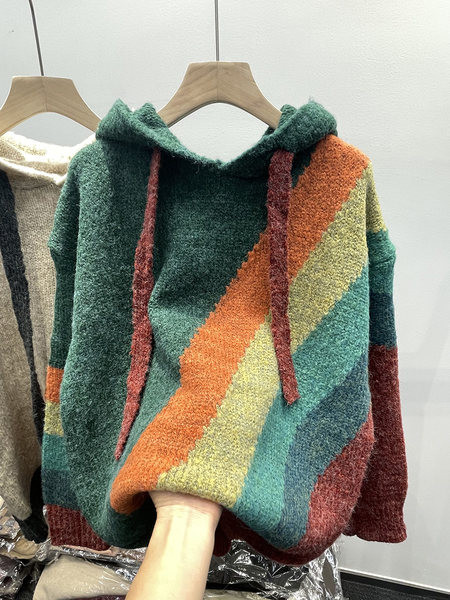 Νέο μοντέλο γυναικεία μπλούζα με γραβάτες και κουκούλα - διχρωμία