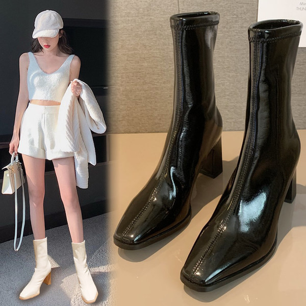 Női lakkcsizma - hegyes modell