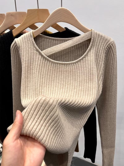 Γυναικείο πουλόβερ με στρογγυλή λαιμόκοψη και μακριά μανίκια - πολλά χρώματα