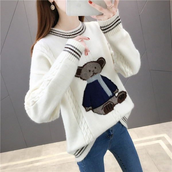 Alkalmi női pulóver ovális nyakkivágással és mintával