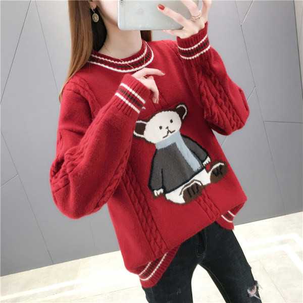 Alkalmi női pulóver ovális nyakkivágással és mintával