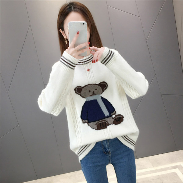 Alkalmi női pulóver ovális nyakkivágással és mintával