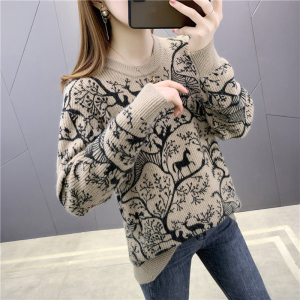 Női pulóver O-nyakkal és rátéttel