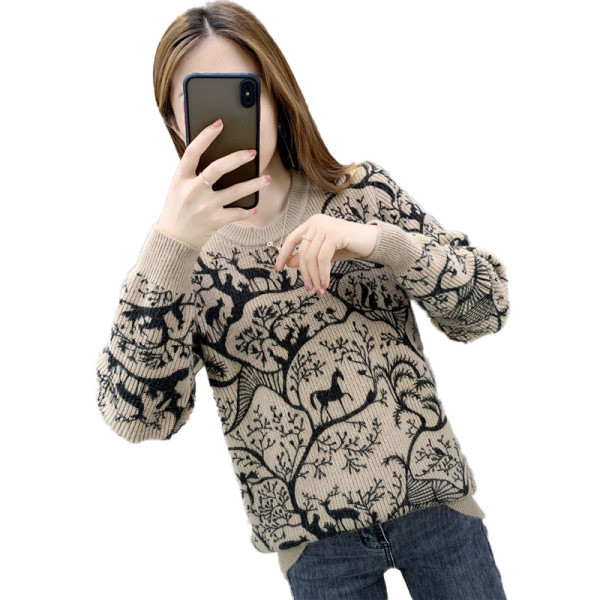 Női pulóver O-nyakkal és rátéttel