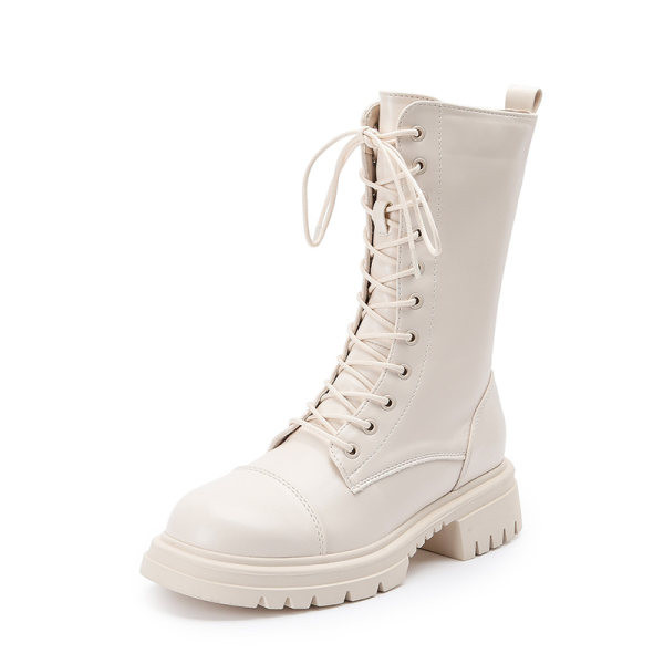 Fekete-fehér fűzős női bőrcsizma