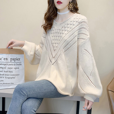 Φαρδύ μοντέλο γυναικείου πλεκτού πουλόβερ σε τρία χρώματα
