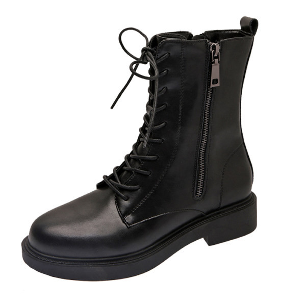 Női bőr fűzős csizma - fekete színű