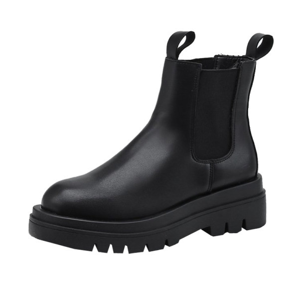 Női fekete műbőr csizma őszre-télre, lapos talppal