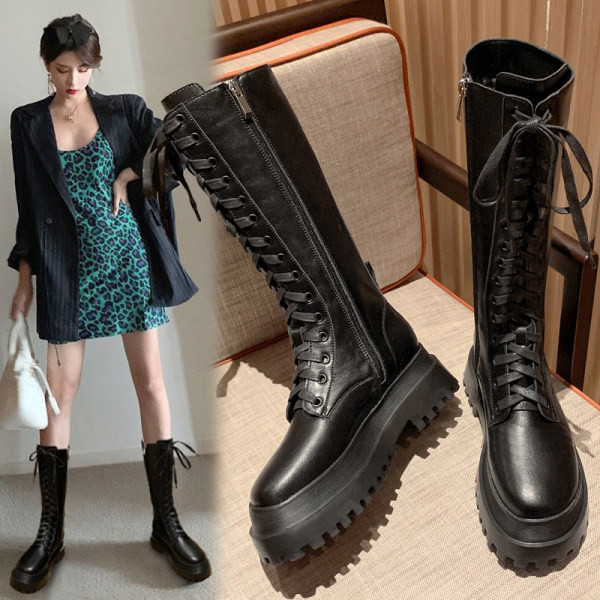 Öko bőrből készült női csizma vastag talppal