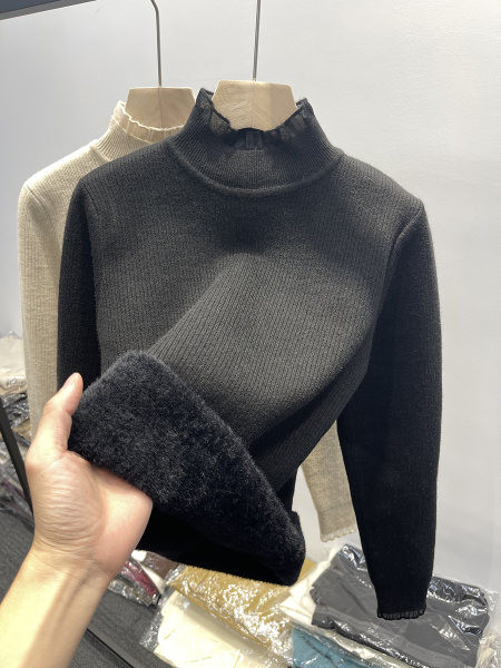 Női meleg pulóver magas gallérral, két színben