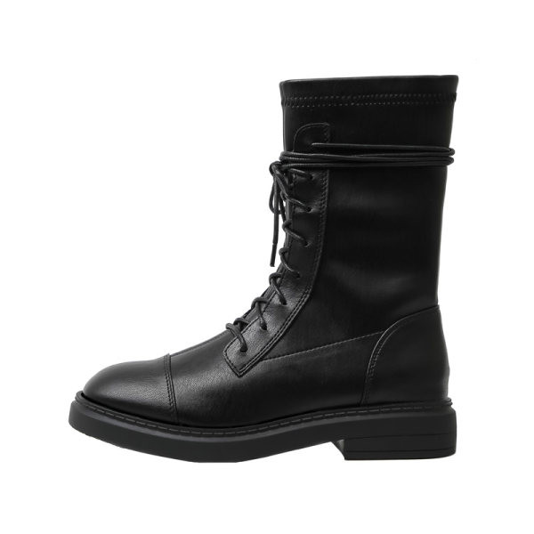 Női bőrcsizma fűzős - lapos talpú
